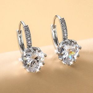 Any 2/$20!Silver Crystal Heart Lever Back Earrings